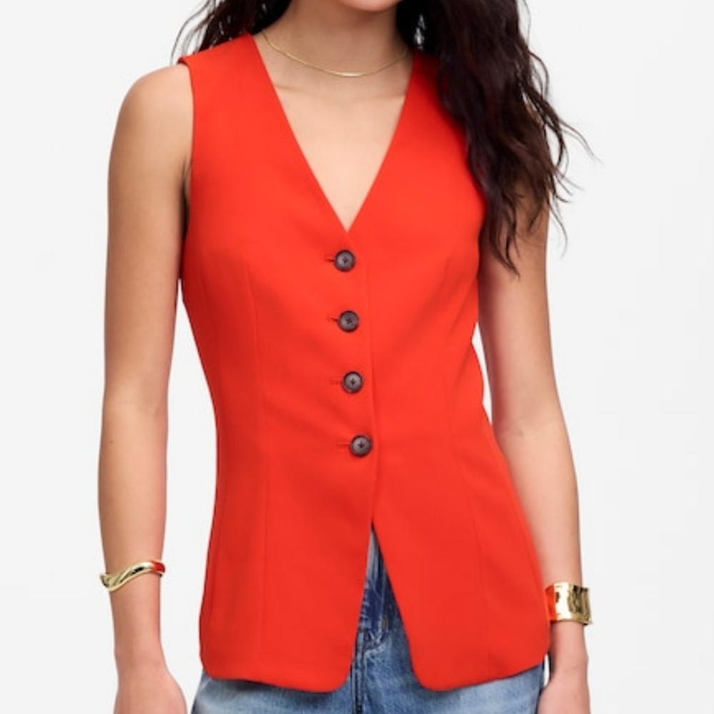 Madewell Red Sleeveless Button Front Vest